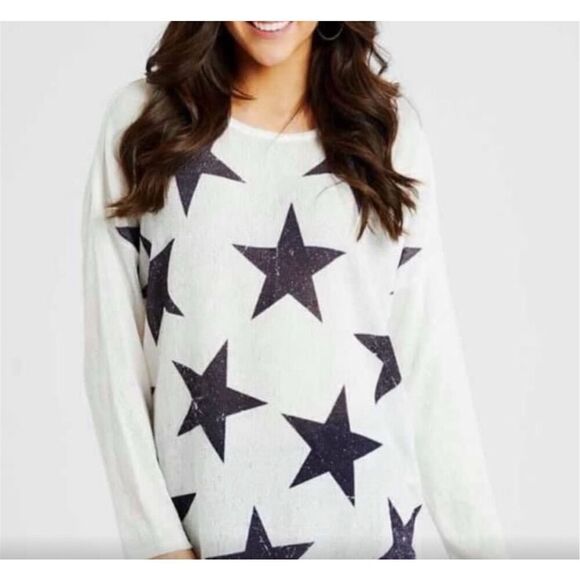 Womens Altar'd State White and Blue Star Lightweight  Pull-Over Sweater - Sz M - Picture 1 of 4